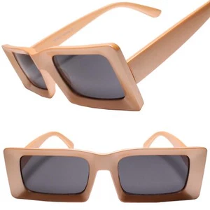 Rectangle Sunglasses Brown Frame 90’s Vintage Fashion Narrow Square Frame - Picture 1 of 4