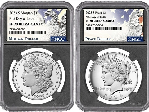 2023 S MORGAN & PEACE Silver Dollar NGC PF70 ULTRA CAMEO Set  FDI , FIRST DAY !! Cover