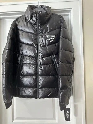 GUESS Men's Black Mid-Weight Puffer Logo Jacket - Size Large NWTS! ($225.00) - Image 1 of 4