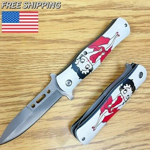 8.5" Betty Boop Cartoon Spring Assisted Pocket Knife Folding Tactical Open Blade - Picture 1 of 5