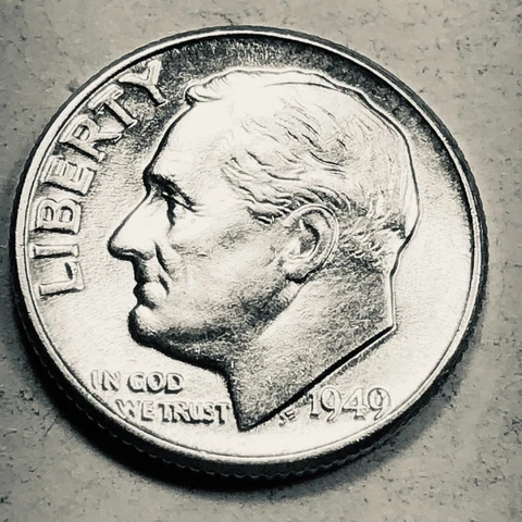 1949 p Roosevelt silver dime AU Cover