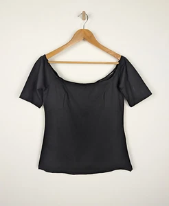 WITCHERY Womens Top Sz M Black Off Shoulder Short Sleeve Fitted Blouse T-Shirt - Picture 1 of 7