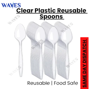 Clear Plastic Reusable Spoons Heavy Duty for Catering Parties Disposable Durable - Picture 1 of 7
