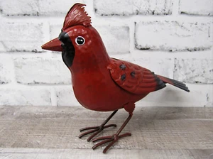 Small Rustic Winter Holiday Cardinal Metal Tin Song Bird Home Garden Yard Figure - Picture 1 of 4