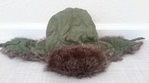 Winter Trapper Ear Flap Hat Unisex Faux Fur Flap Green With Brown Fur EUC - Picture 1 of 8