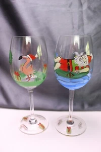 2 Tropical Christmas Wine Glasses Santa Flamingo Bird Florida Market Place 8 " - Picture 1 of 4