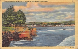 Postcard CA: Pier & Casino from West Cliff Drive, Santa Cruz, California, 1946 - Picture 1 of 2
