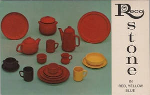 Reco Stone Dishes Coffee Tea Pot Red Yellow Blue Port Washington NY postcard HP1 - Picture 1 of 2