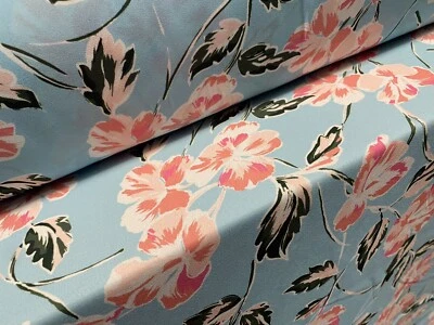 Chloe Crepe Georgette Woven Dress Fabric, Per Metre - Flower Print  - Light Blue - Image 1 of 3