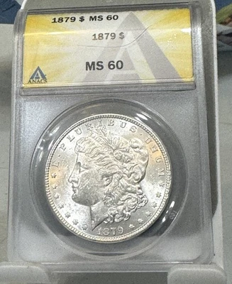 ANACS 1879 MS 60 MORGAN  SILVER DOLLAR BRIGHT WHITE FREE SHIPPING - Image 1 of 2