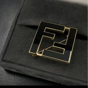 Fendi Brooch FF Logo Black Gold Shipped from Japan - Picture 1 of 24