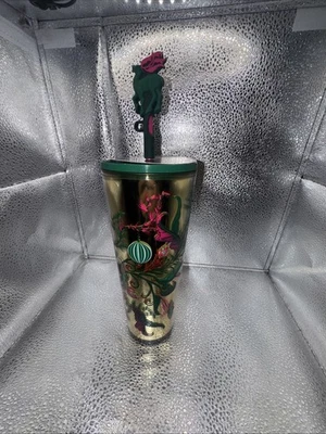 Starbucks 2024 Holiday Espejo Dorado Adorno Floral Vaso 24oz Venti Foto 1 de 4