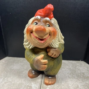 Vtg Henning Hand-Carved Troll Wood Gnome Red Hat 7.5” Collectible Fantasy (2S) - Picture 1 of 15