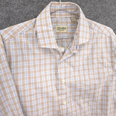 Gitman Bros Shirt Mens L Brown Blue Gingham Plaid Sport Button Up Made In USA - Image 1 of 4