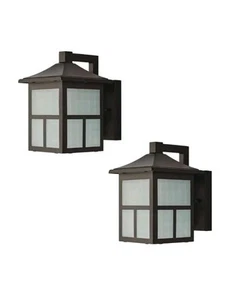 Hampton Bay 8 in. Black LED Outdoor Wall Light Lantern Fixture w/ Glass 2-Pack - Picture 1 of 10