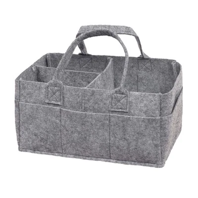 Collapsible Light Gray Felt Storage Caddy, Divided Design To Keep Diapers, Wi... - Image 1 of 4