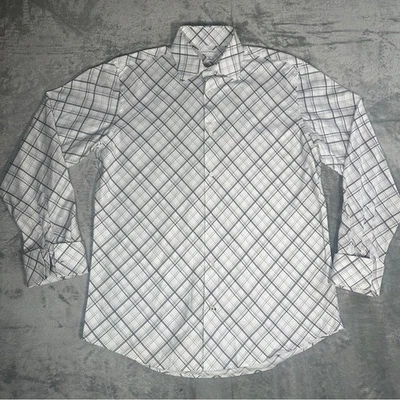 Camisa de vestir para hombre Banana Republic XL con botones blanca gris a cuadros calce clásico Foto 1 de 4