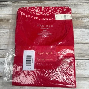 Cacique Pajama Set Sz 26/28 2 Piece Long Sleeve Top Pants Red Stars Holiday NEW  - Picture 1 of 6
