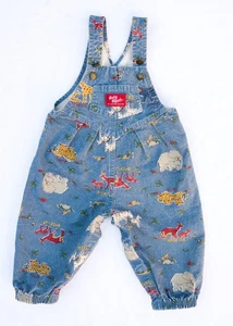 Vintage 1990s OshKosh Baby B'gosh Zoo Animals Denim Overalls Size 18 Months - Picture 1 of 23