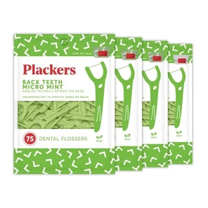 Plackers Back Teeth Micro Mint Dental Flossers Mint Flavor 75Ct Pack of 4 - Picture 1 of 7