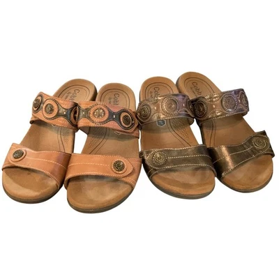Cobb Hill By New Balance RevLite 2 Pair Brown & Tan Slides Sz 7W Sandals Comfort - Image 1 of 4