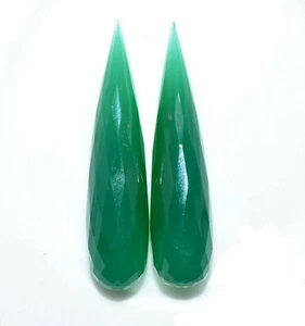 18.29 CTS Natural Green Onyx Teardrops Cut Pair 30x7 mm Faceted Loose Gemstones - Picture 1 of 7