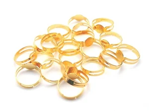 10 Pcs Gold Plated Adjustable Ring Blanks 8mm Flat Pad Glue Jewellery C148 - Picture 1 of 1