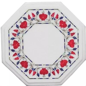 15" Achteck Weiß Marmor Mitteltisch Pietra Dura Antik Stein Möbel Dekore - Bild 1 von 8