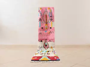 Pink Moroccan Vintage Wool Runner Rug - Unique Vintage Berber Rug Runner 2x12 - Picture 1 of 10