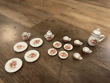 15 Piece Miniature Tea Set Floral Pink Roses Gold Rim Vintage Victorian