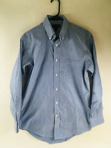Land's End Shirt Men's Size 16.5-32 Blue White Button Up Striped Traditional Fit - Picture 1 of 7