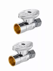 2PCS 1/2" Sweat X 3/8" OD 1/4 Turn Compression Straight Stop Valve Chrome Plated - Picture 1 of 7