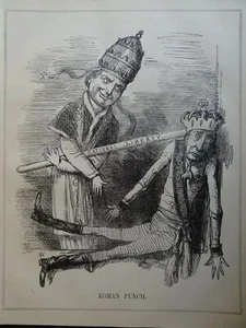 c1847 RATIONAL LIBERTY CHURCH ROMAN PUNCH JUDY Original Victorian Punch Cartoon - Picture 1 of 2