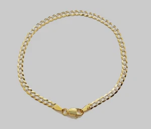 Solid 14kt Yellow Gold Cuban Curb Two-Tone Bracelet 3mm 8'' Inches Real 14k SALE - Picture 1 of 11