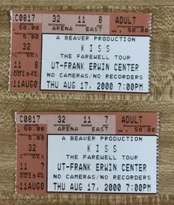 KISS Concert Farewell Tour Ticket Stubs Aug 17, 2000 Austin Texas - Picture 1 of 2
