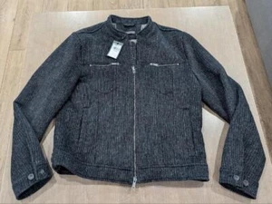 $598 John Varvatos Branden Wool Corduroy Band Collar Jacket Black 54 US 44 - Picture 1 of 9