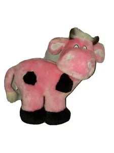 VTG Cow Plush Stuffed Animal Pink Black White Soft Moo Black Farm Country - Picture 1 of 6