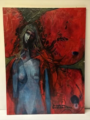 Pintura Ralph Costantino Mujer Roja Mujer Grande 40 Pulgadas Listado Famoso Abstracto Foto 1 de 4