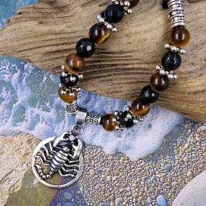 Scorpion Zodiac Pendant Beaded Necklace  Scorpio Sign Sterling Silver 925 - Picture 1 of 4