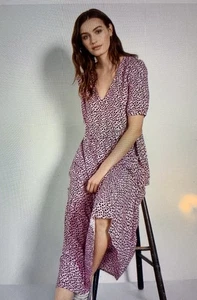 Hush Pink Print Penelope Maxi Dress Size 8 V Neck S/ Sleeve + Pockets Immaculate - Picture 1 of 14