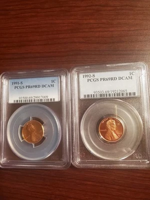 1991-S  & 1992-S Lincoln Cents PCGS PR69RD DCAM (2 coins) - Image 1 of 2