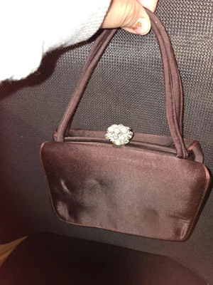 50's Vintage Morris Moskowitz Maroon Satin Rhinestone Handle Handbag - Image 1 of 4