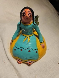 Mask Mexican Folk Art Vintage Angel Coconut Shell Hand Painted Sculpture - Picture 1 of 10