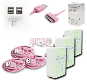 3X 4 USB PORT HEIM WANDADAPTER + 6 FUSS KABEL NETZTEIL PINK FÜR GALAXY TAB NOTE - Bild 1 von 1