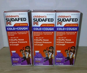 3 Pack Sudafed Children PE Cold & Cough 4 fl oz Each Grape Flavor Expire 06/2025 - Picture 1 of 16