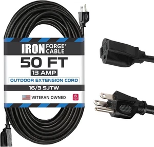 Iron Forge Cable 50 Ft Black Outdoor Extension Cord, 16/3, 50 Foot - Picture 1 of 8