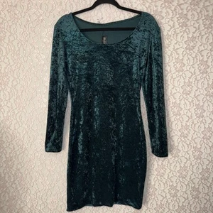 Vintage All That Jazz Unlined Dark Green Stretch Velvet Fitted Dress Size Medium - Picture 1 of 12