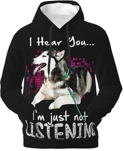 NEU Herren I Hear You I'm Just Not Listening Husky Hund Hoodie Gr. XL-XXL Sweatshirt - Bild 1 von 7