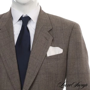 Giorgio Armani Collezioni Italy Camel Blend Taupe Glen Check Flannel Jacket 43 L - Picture 1 of 8