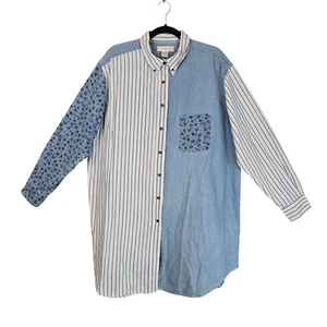 VINTAGE Nordstrom Dessous Shirt Damen XL Chambray Streifen Blumen Patchwork 90er - Bild 1 von 8